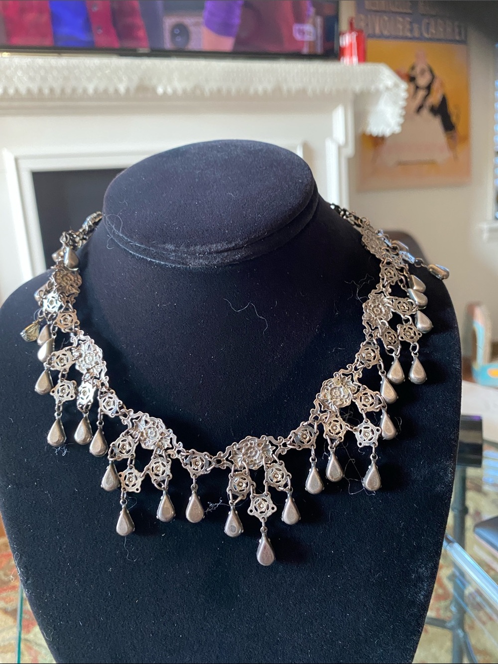 Ornate Silver-Tone Teardrop Fringe Necklace - Women's Jewelry